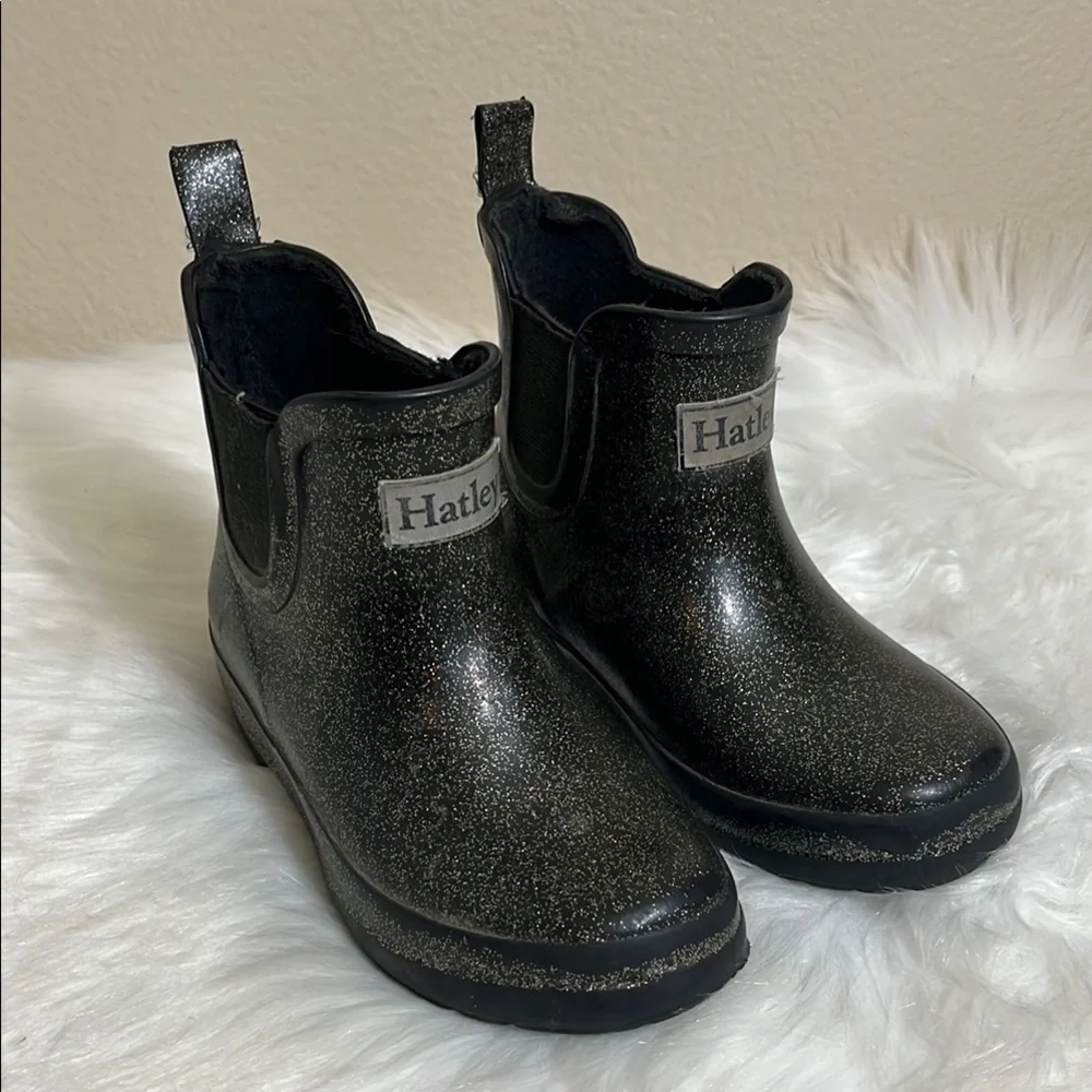 Hatley Black Silver Glitter Waterproof Rain Boots